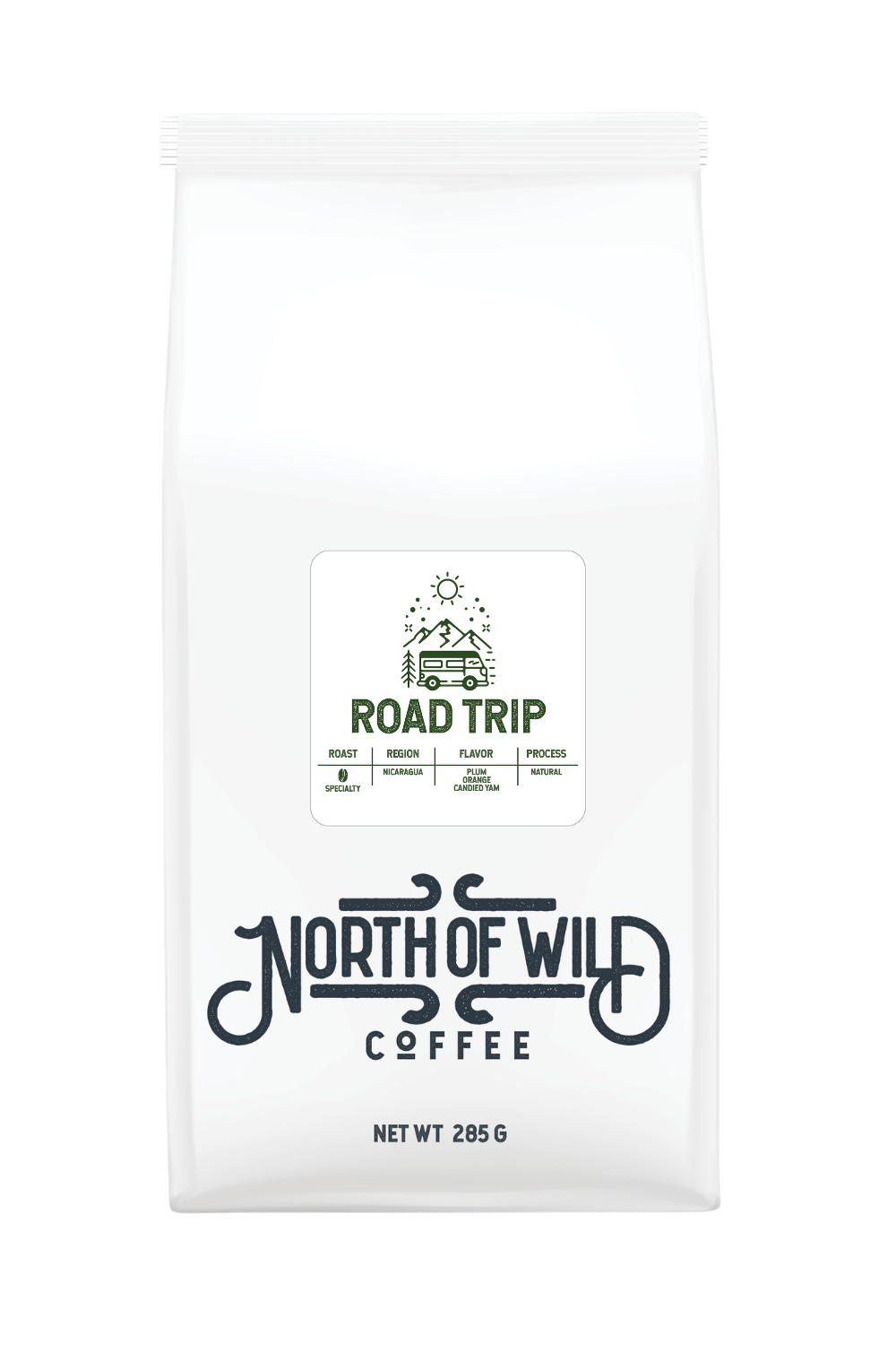 "Roadtrip light roast coffee bag — single origin Nicaragua with plum, orange and candied yam notes"